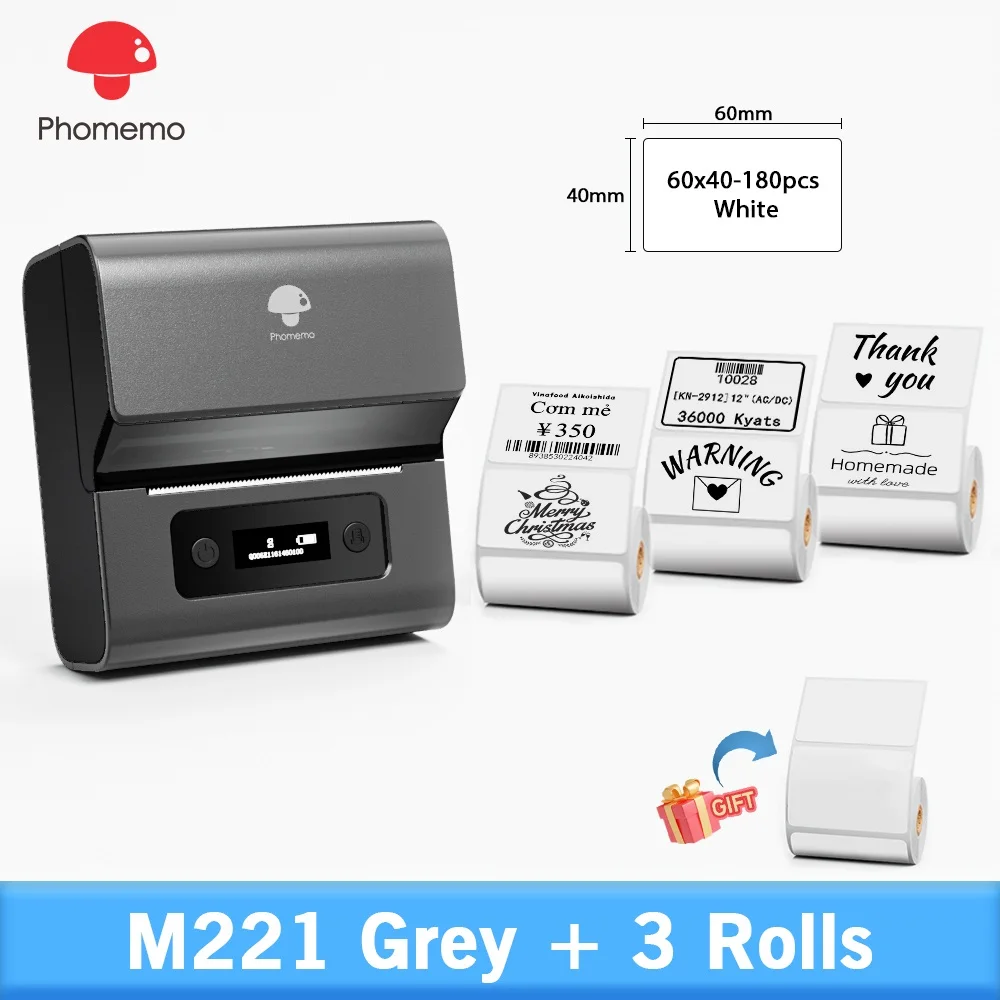 Multifunctional Thermal Label Maker M221 20-75mm Bluetooth Thermal Inkless Label Maker w/ Type-C Port w/ Labels Support Phone&PC