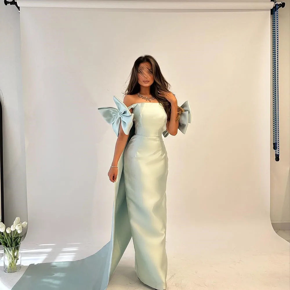 

Simple Prom Dress Off The Shoulder Bow for Woman Satin Party High Quality Evening Custom