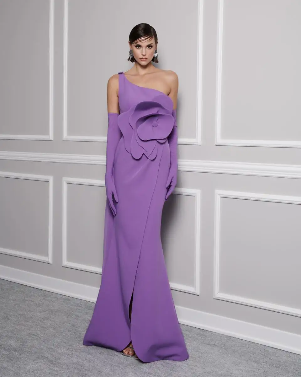 

Customized High Quality Jersey One Shoulder Flowers Evening Dresses Sexy Sleeveless Celebrity Gowns Custom Made Prom D