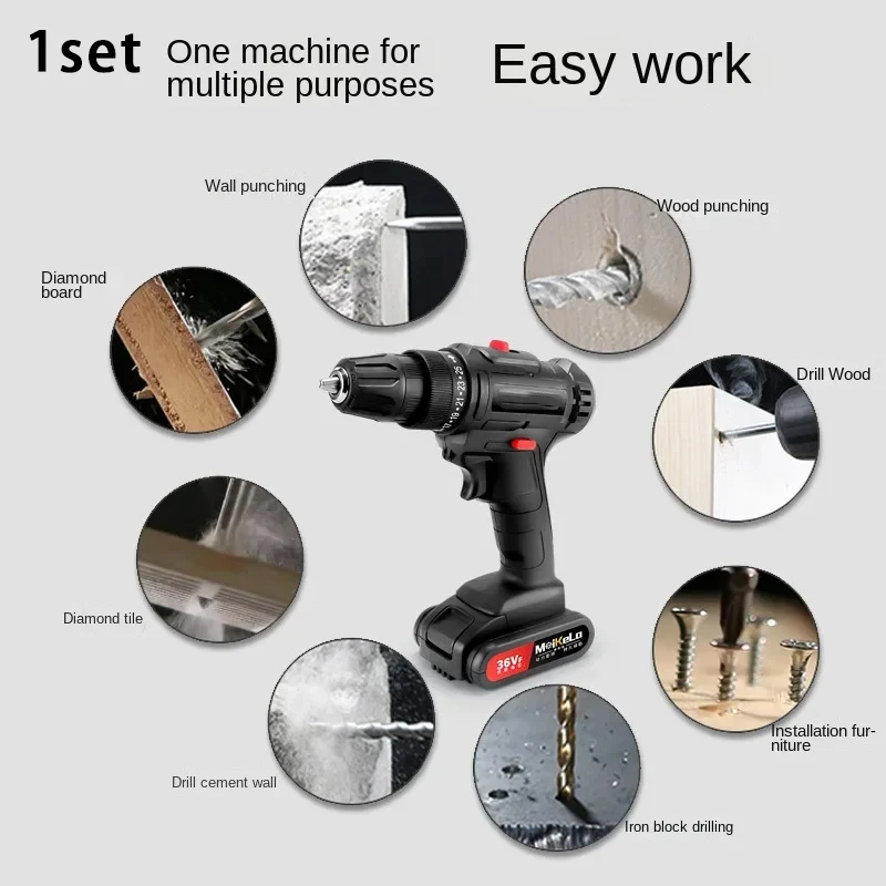 Handheld Electric Drill Multifunctional Charging Impact Lithium Electric Drill Industrial Grade Household Electric Screwdriver S