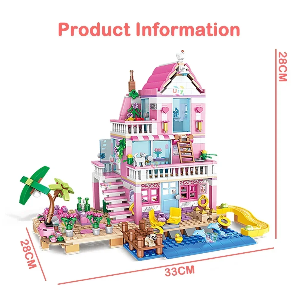 Friends City House Summer Holiday Seaside Villa Apartment Moc Building Blocks Sets Figures DIY Toys for Kid Girls Christmas Gift