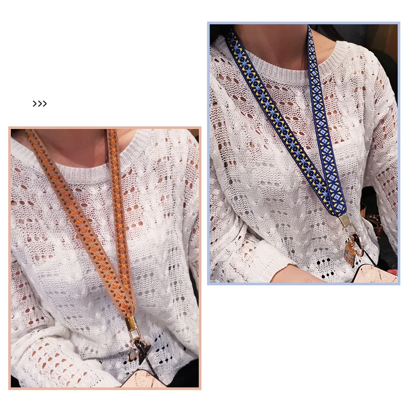 Boho Phone Strap for Women Braided Fabric Long Neck Cord for Mobile Phone Hanging Charm Cellphone Case Working ID Card Keychain