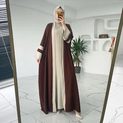 Two Pieces Muslim Sets Modest Islamic Clothing Ramadan Brown Open Kimono Abaya Eid Outfit Women Double Suit Ladies Kaftan Dress