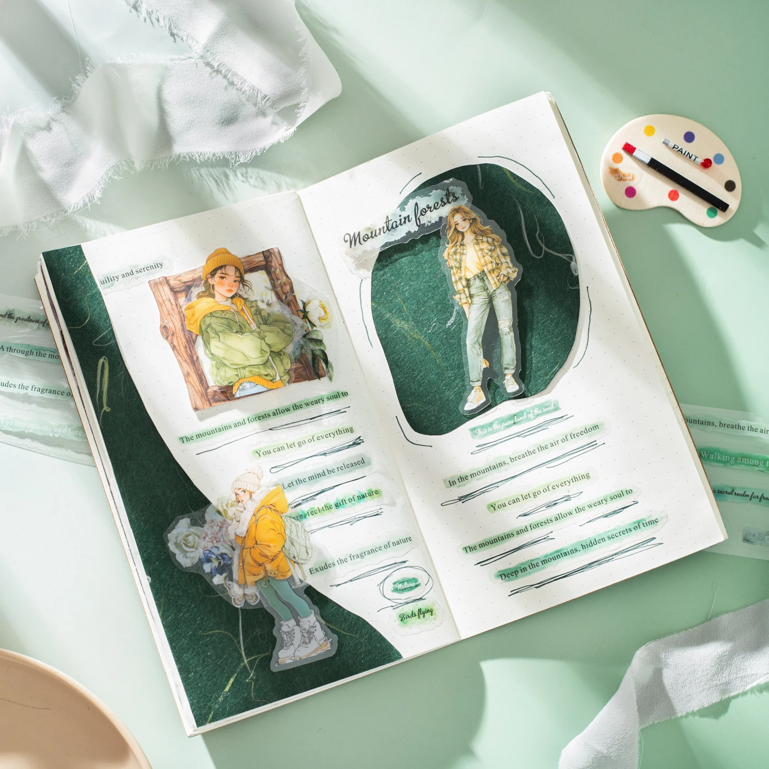 50 มม.* 200 ซม.สีไม่มีที่สิ้นสุด Series Vintage ข้อความภาษาอังกฤษภูมิทัศน์เทป PET Creative DIY Journal วัสดุ Collage เครื่องเขียน