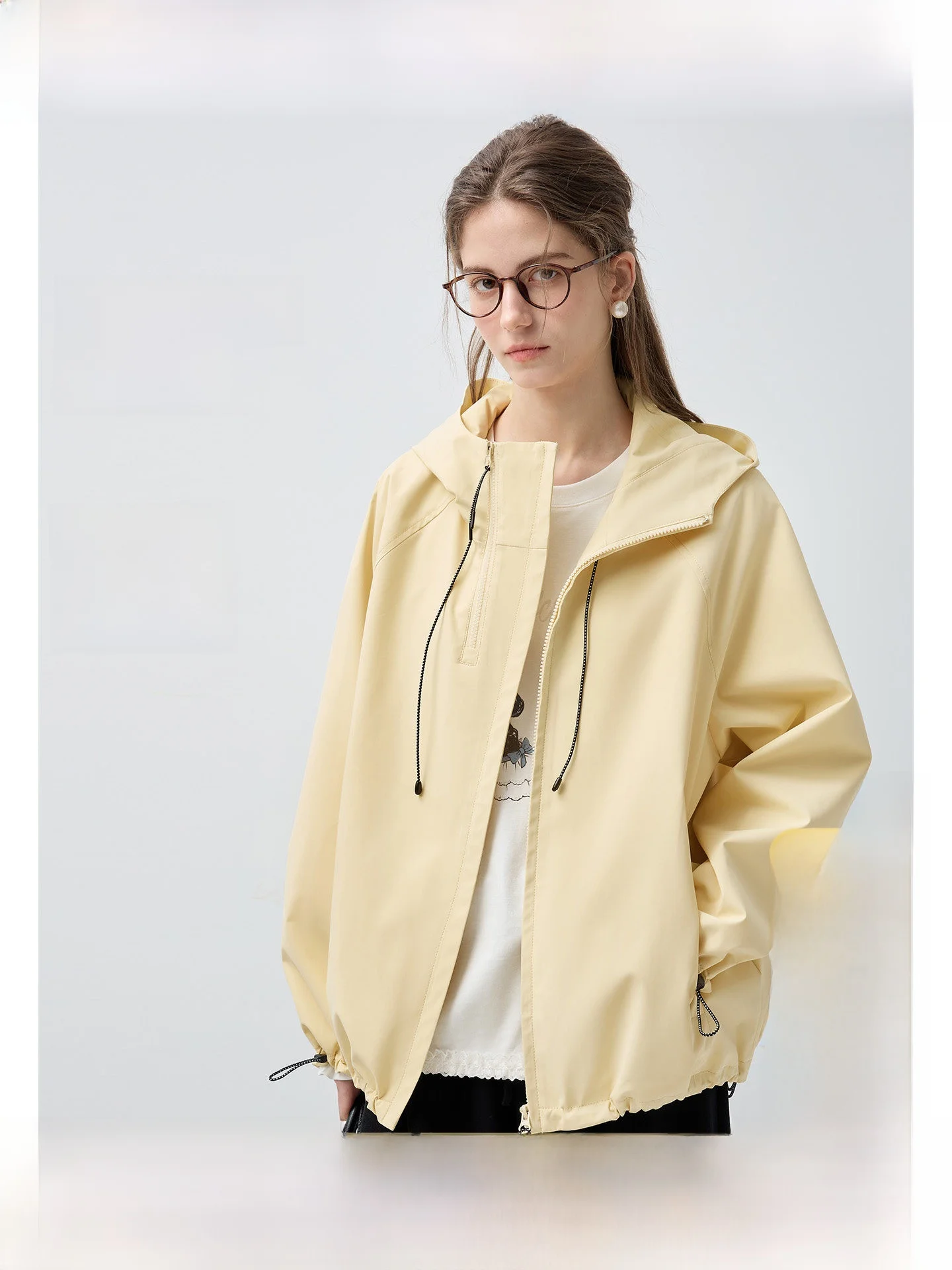 

Rui plus Size Women's Hooded Short Jacket Loose Long Sleeve Casual Autumn plus Size Top Drawstring Women's Outerwear