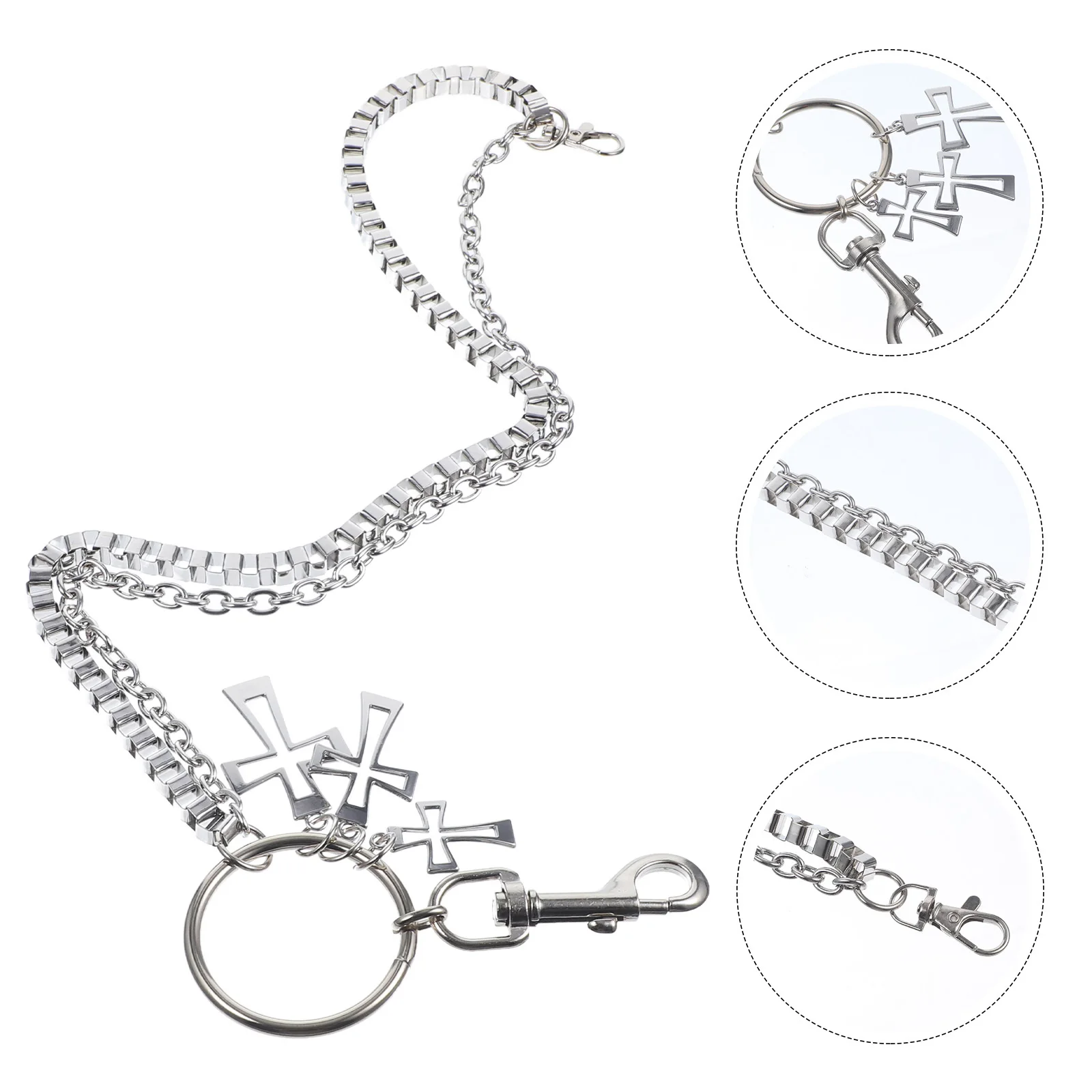 

Trousers Wallet Key Chain Gothic Punk Hip Hop 3 Layers Silver Alloy Multi-Functional Shiny Decoration for Pocket Watch Jeans