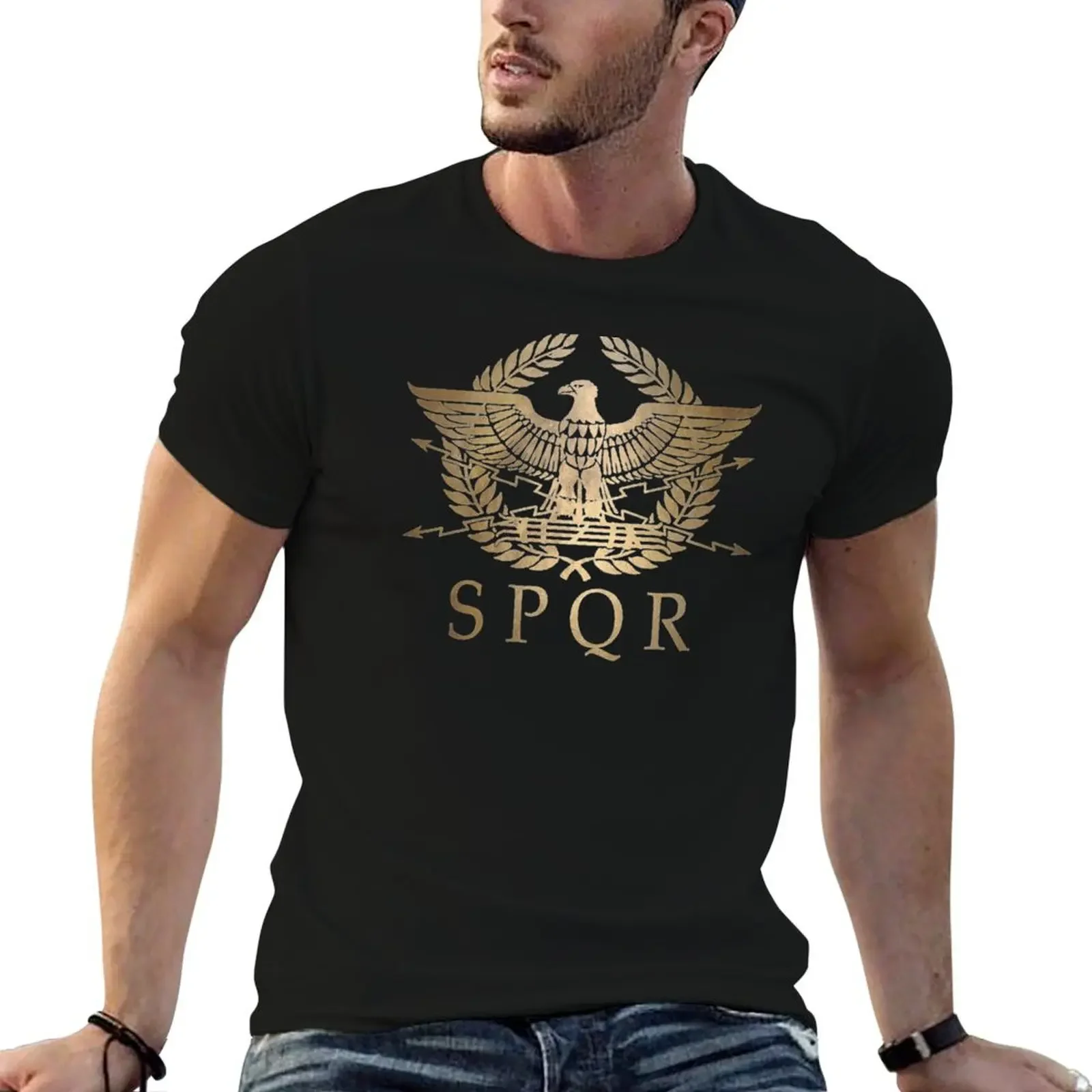 

SPQR- Roman Empire Standard Shield T-Shirt street wear oversizeds heavyweights mens white t shirts