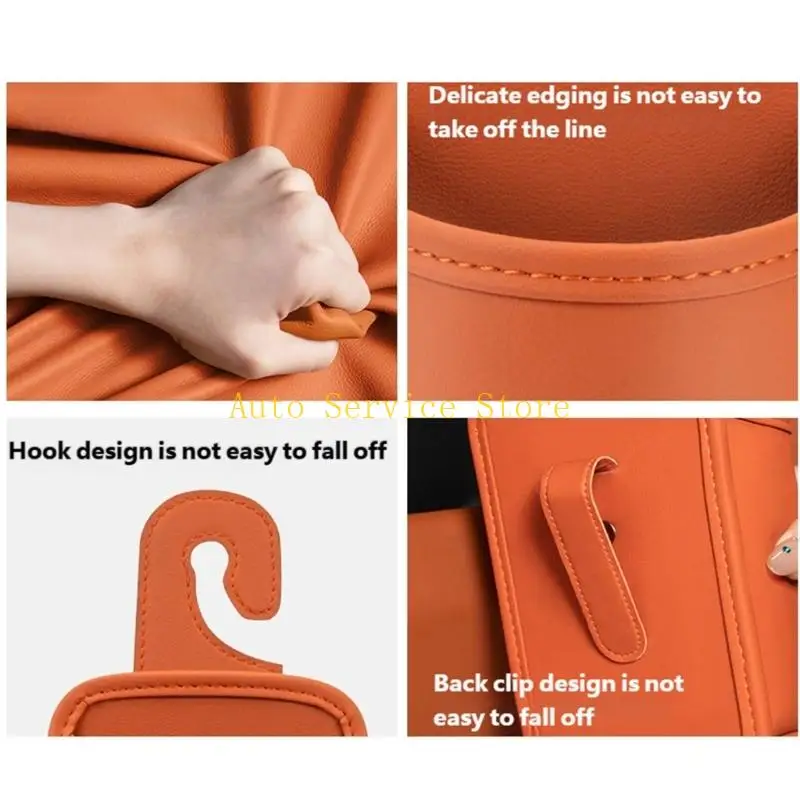462A Upgrades PU Leather Car Hook with Build In Cup Holder Vehicle for Convenient Travel Accessories