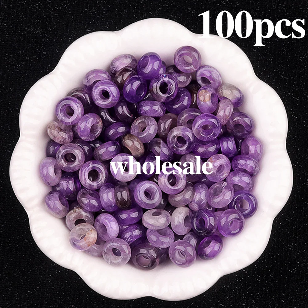 

100pcs Natural Stone Big Hole Beads Abacus Shape Natural Amethyst Beads for Making Jewelry Necklace Bracelet Wholesale 5x10mm