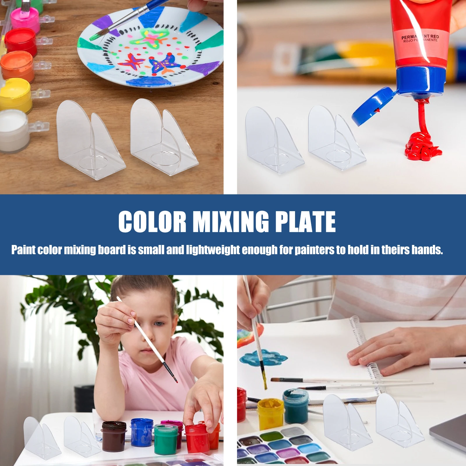 

2 pcs Acrylic Palette Color Mixing Plate Lightweight Art Paint Box Watercolor Tray Painting Tools Craft Supplies