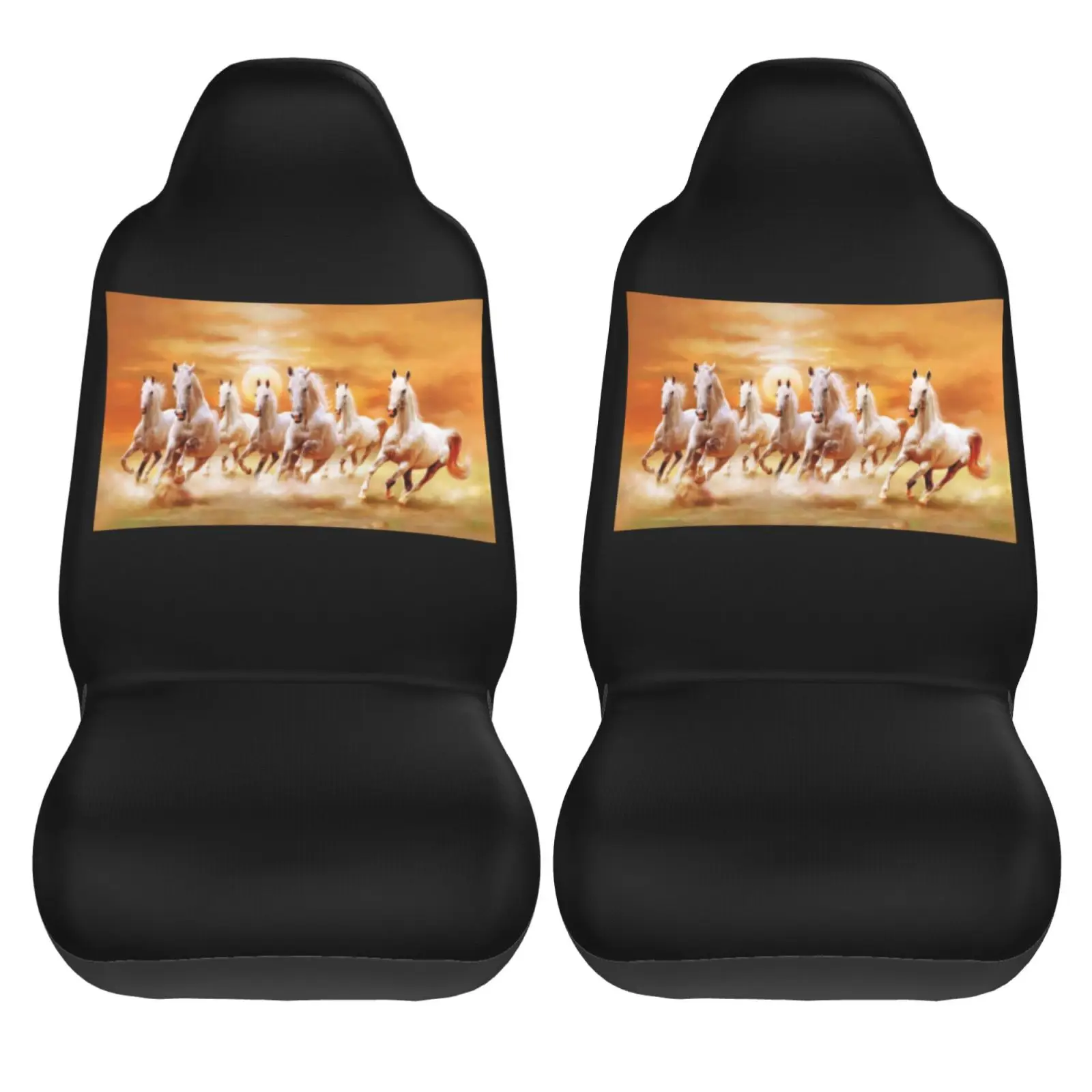 Eight Running Horses Print Car Seat Covers Set for Womens 2pcs Auto Front Seat Protector Universal Car Interior Accessories Full