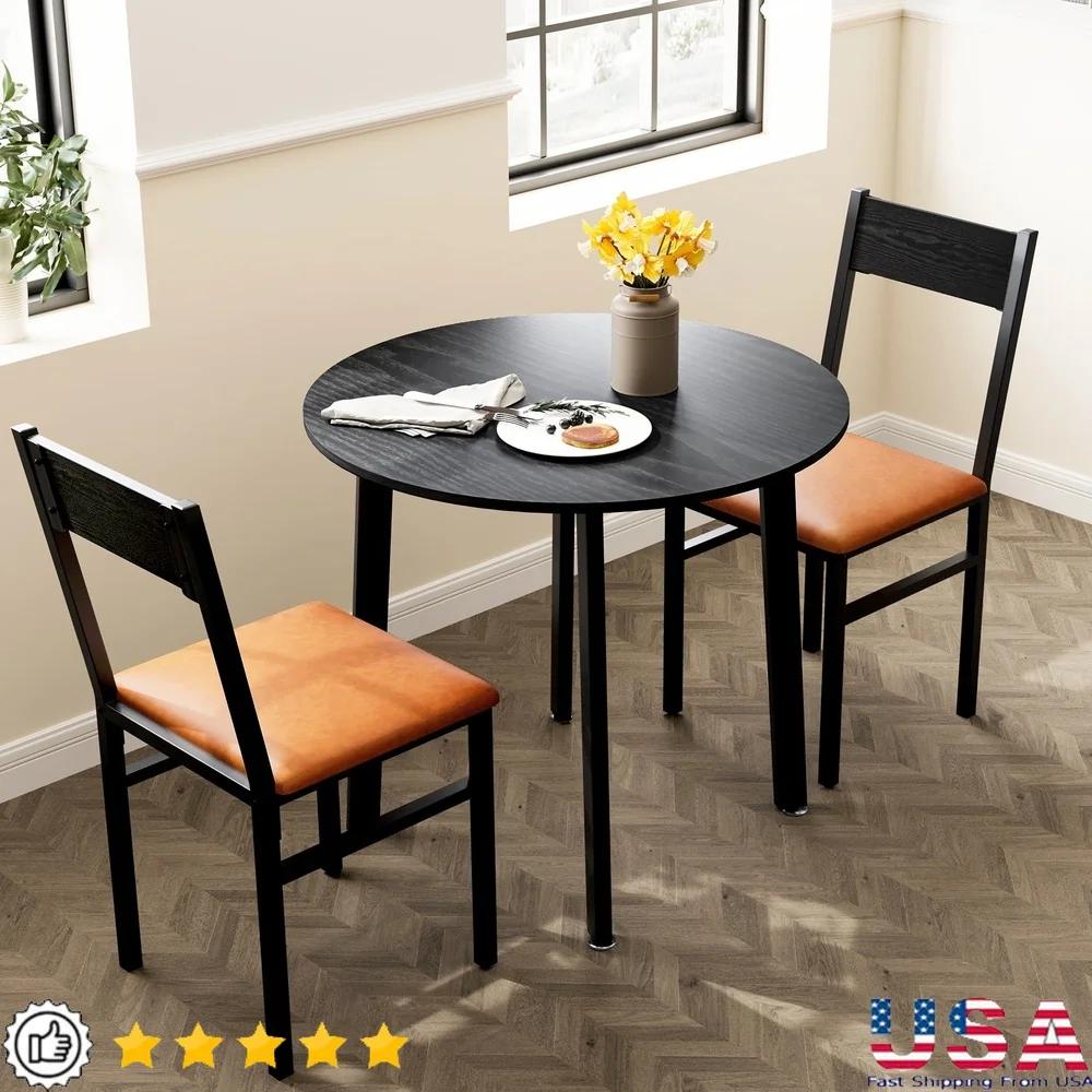 

3 Piece Dining Table Set with Padded Chairs Compact Kitchen Furniture Small Spaces Modern Indoor Dining Room Use