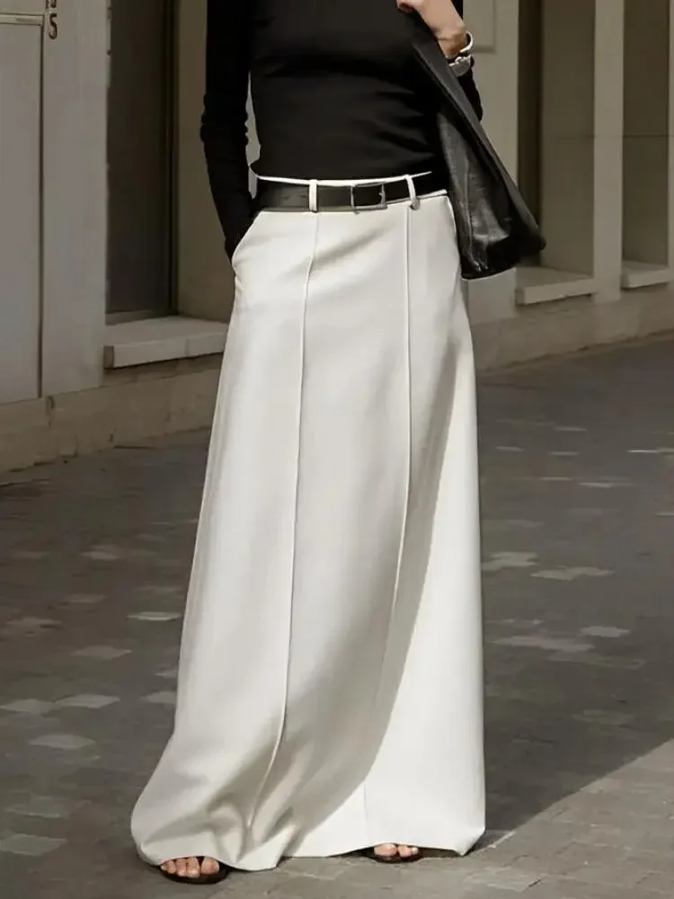 

Women's Maxi Skirts Fashion Black White Color Loose High Waisted H-Line Urban Casual Office Commute Long Skirt Bottoms No Belt