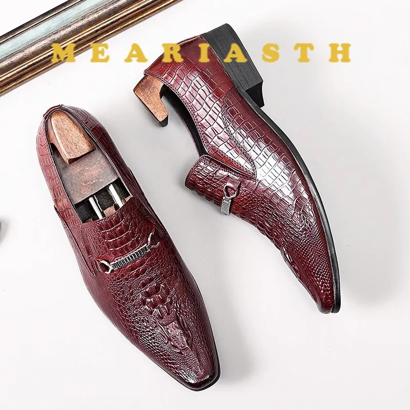 

Classic Men's Slip-on Leather Dress Shoes Luxury Fashion Office Casual Business Men Formal Shoes Alligator Pattern Male Loafers
