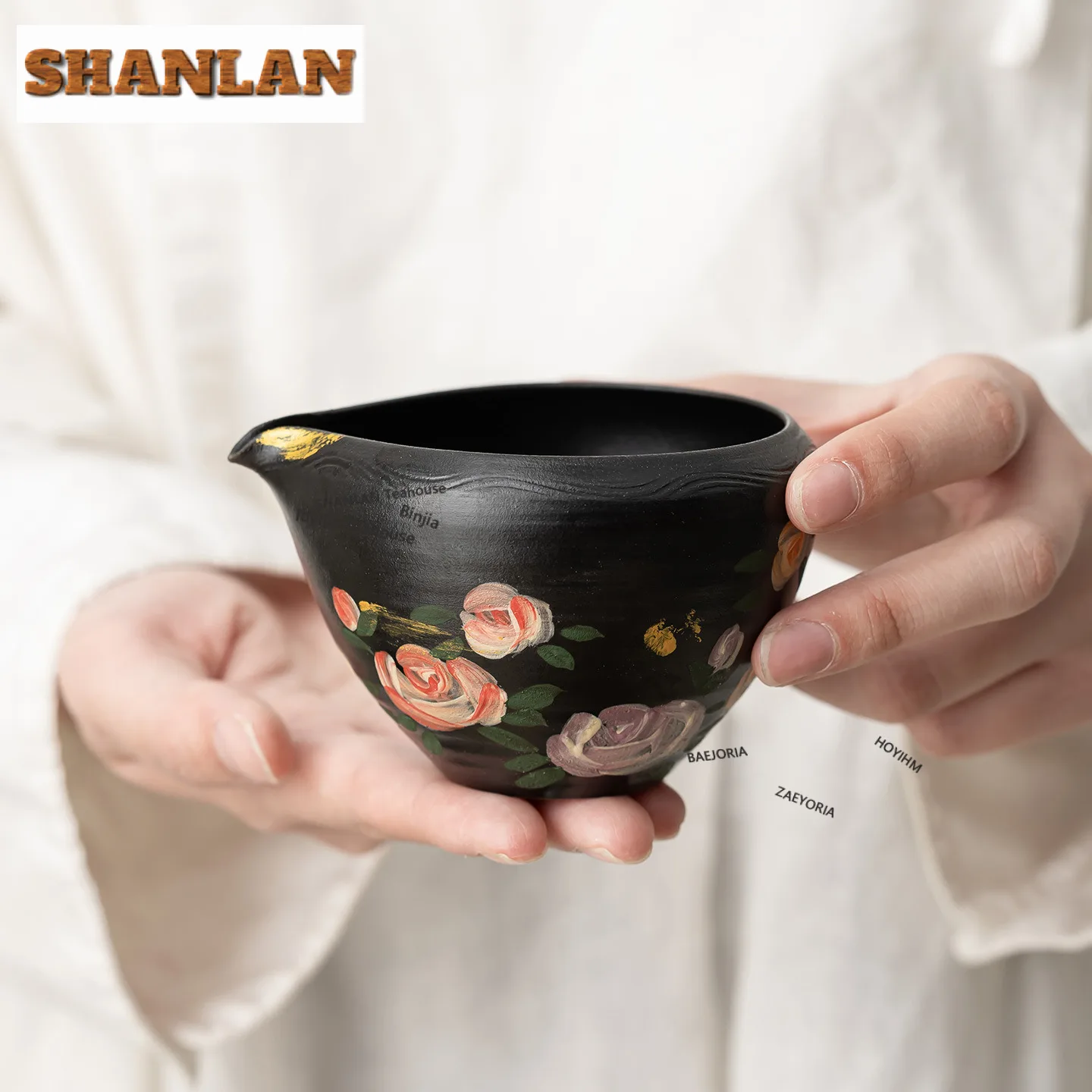 190ml Black Pottery Rose Gold Drawing Tea Pitcher Pour Tea Cha Hai Dispenser Justice Cup Puer Fair Mug Tea Ceremony Accessories