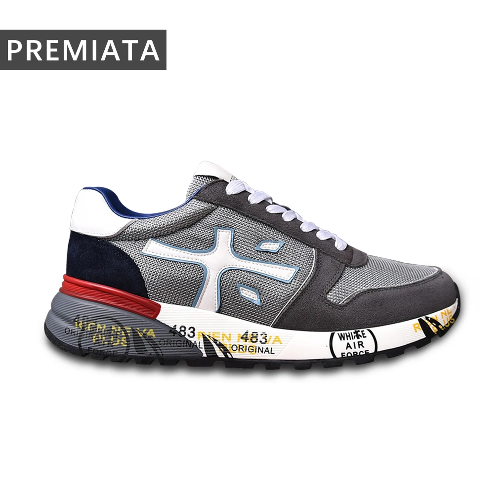 

PREMIATA Men's Light Luxury Niche Simple All-match Retro Suede Casual Shoes Mesh Punching Breathable Damping Lightness Sneakers