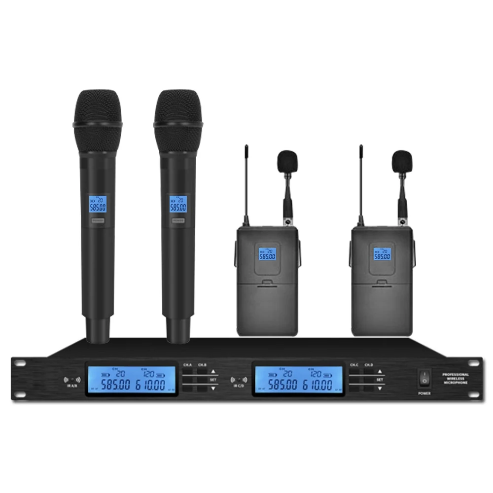 Microfone profissional sem fio uhf, microfone condensador de conferência de 4 canais, fala, transmissão, microfone de sala de conferências