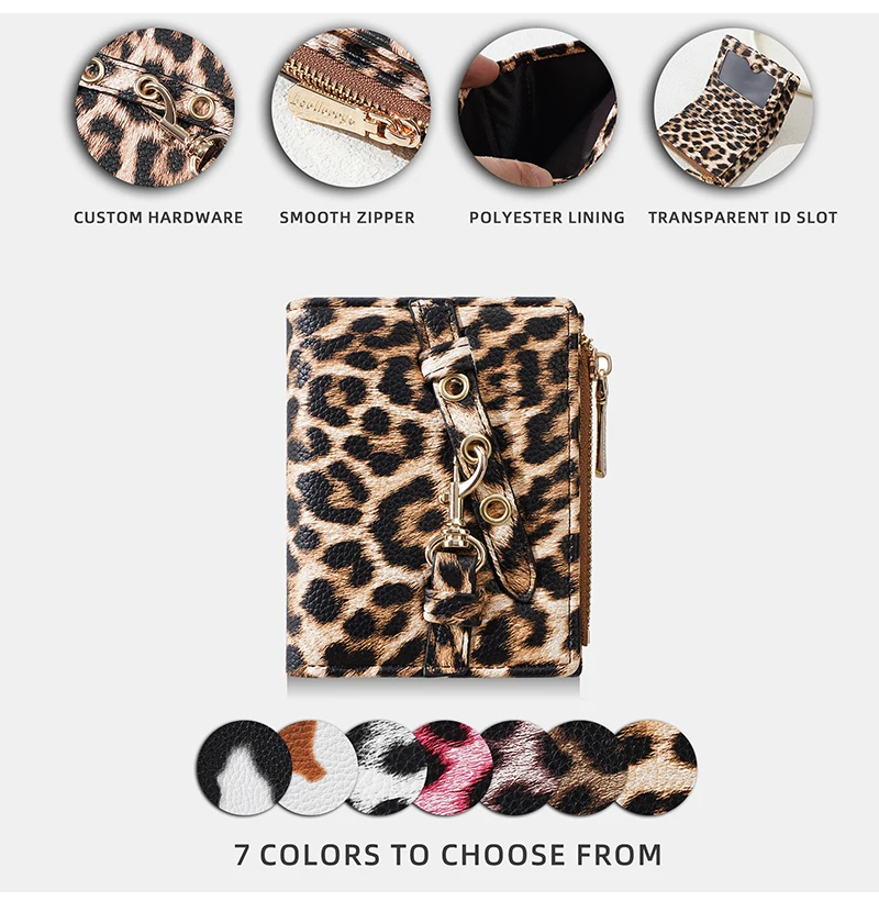 Baellerry Women's Leopard Short Wallets Pu Leather Wallets Vintage Female Coin Purse Large Capacity Hand Bag Card Holder