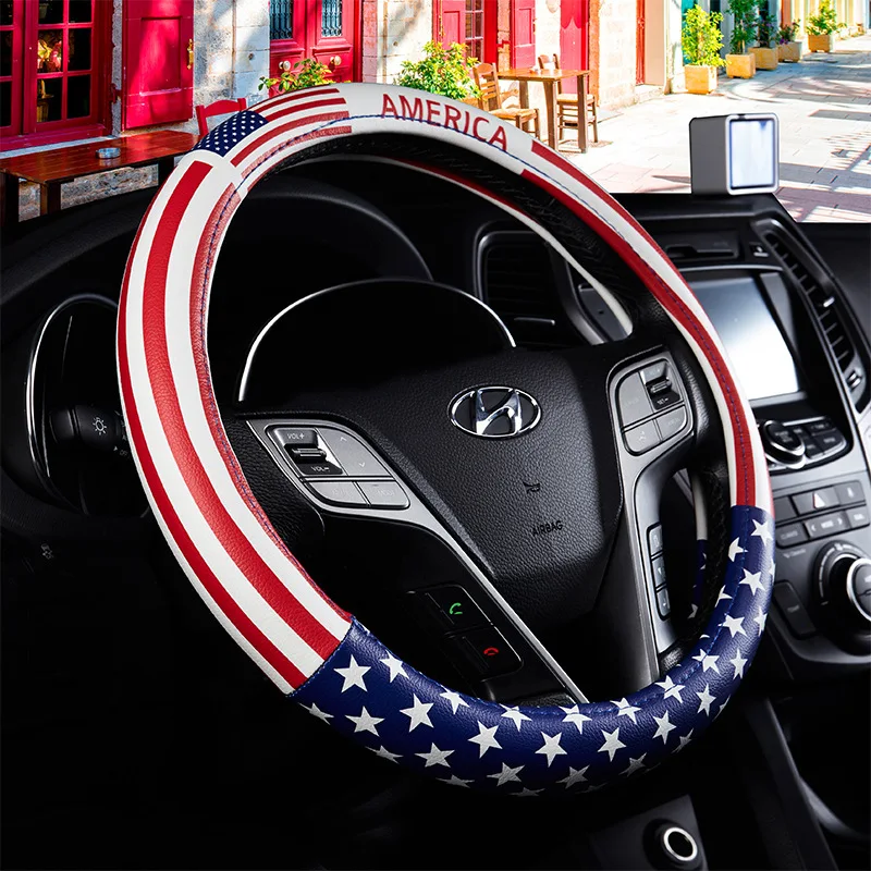 38cm Universal Car Steering Wheel Cover Cute Round D-Type Anti-Slip Protection Auto Steering Covers PU Interior Accessories