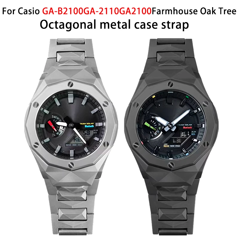 

GA2100 GA-B2100 For Casio Farmhouse Oak GA-2110 Modified 316L Octagonal Metal Case Strap Watch Accessories