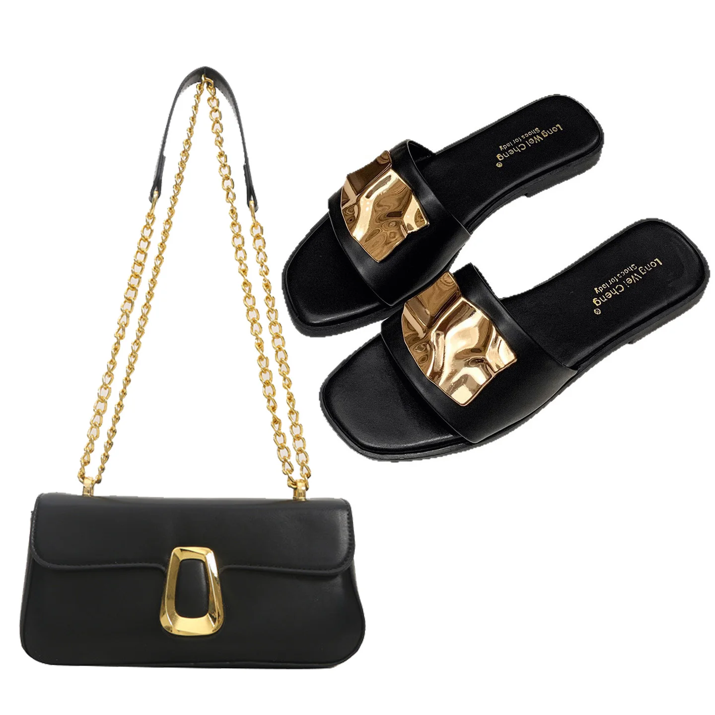 Women's Summer Fashion Metal Buckle Beach Sandals and Slippers Plus Size Women's Shoes with One Shoulder Portable Small Bag. view 4