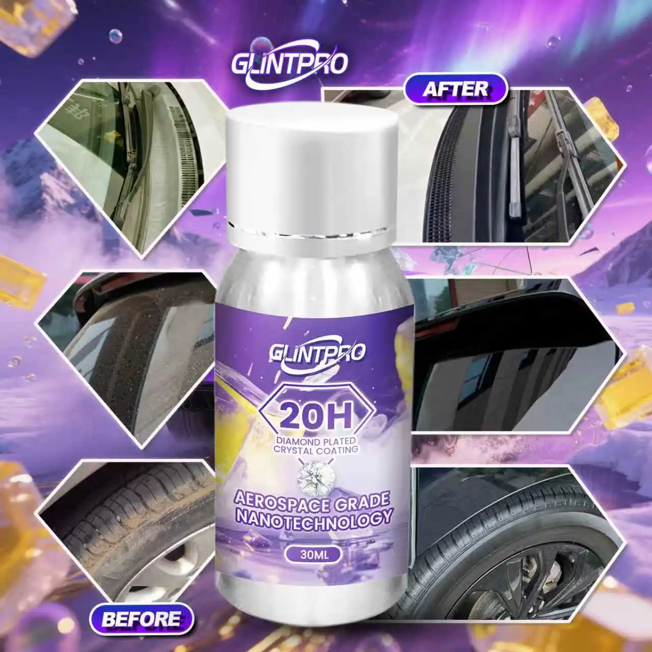 1 conjunto 20h revestimento de cristal cerâmico kit carro alto brilho anti-risco hidrophpóbico revestimento de cera de carro polonês nano revestimento (30ml)