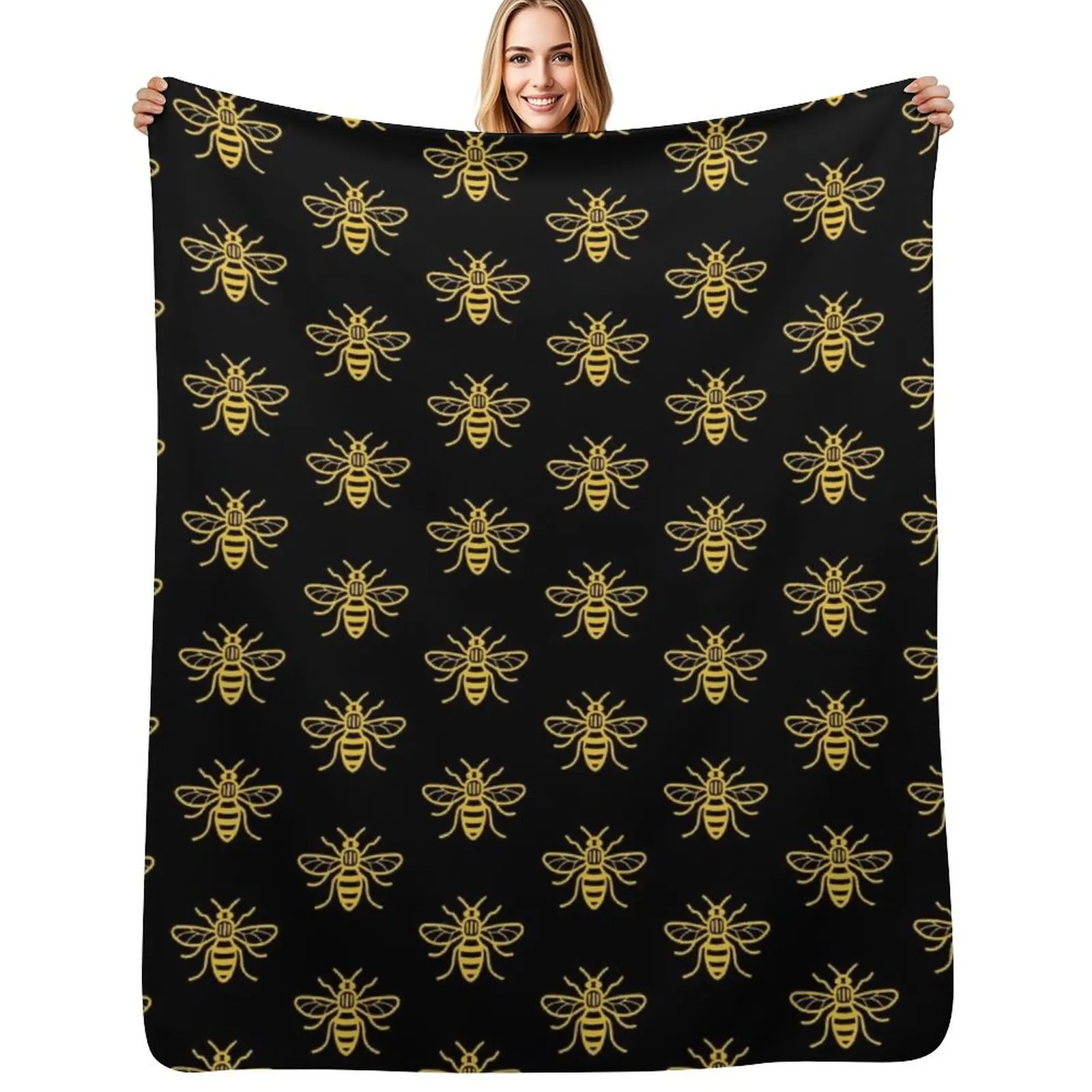 Manta decorativa con diseño de abeja trabajadora de Manchester, el símbolo de Manchester. Manta decorativa versátil y acogedora para todas las ocasiones.