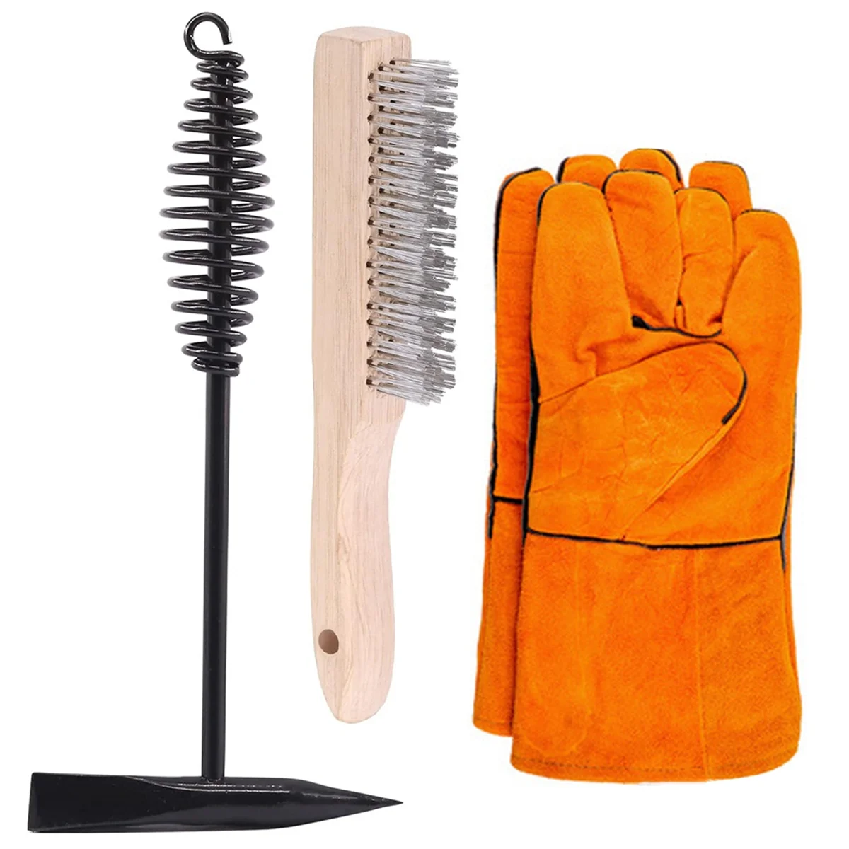New 4Pcs Welding Slag Removal Tool:Welding Chipping Hammer with Coil Spring Handle and Wire Brush with A Pair Welding Glove