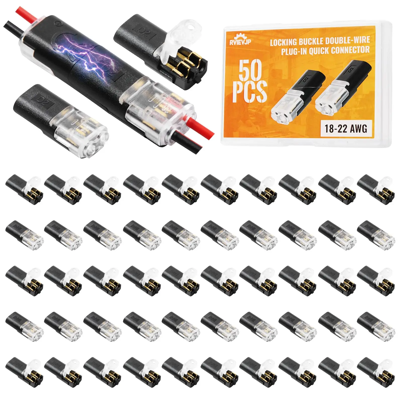 D2 Quick Connect Wire Connectors，Flame Retardant 2Pin for LED Strip Lights, DIY, Low-Voltage & Model Kits