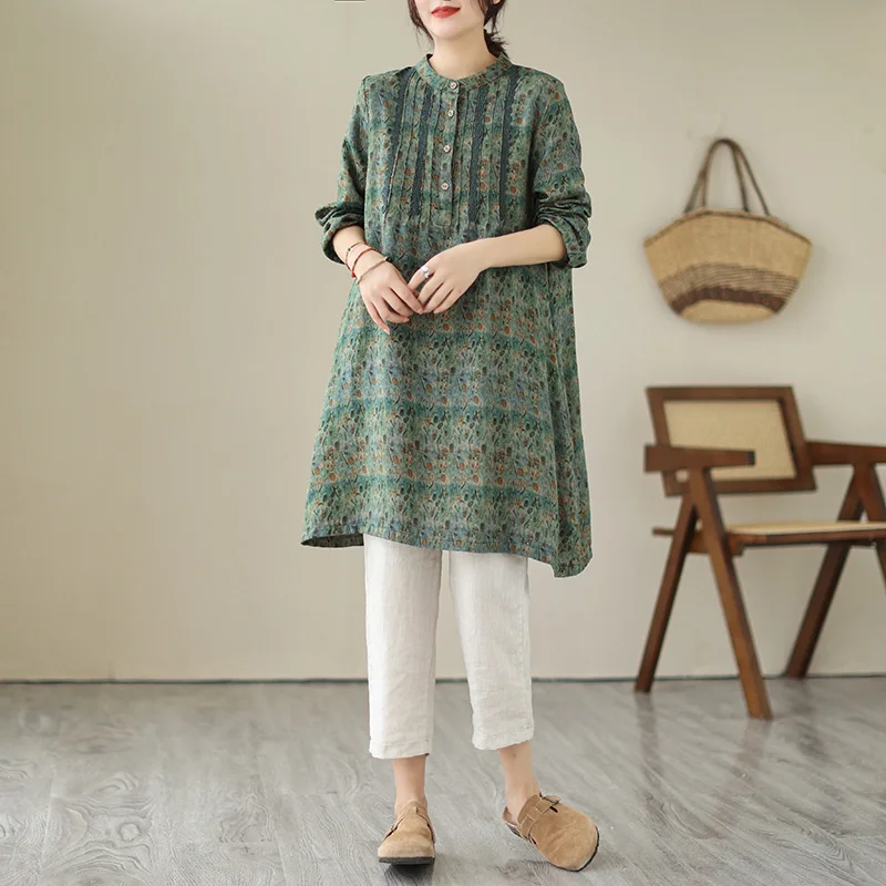 Damen Leinen irt Dr Long Sve Midi Dr Piano Plissee Design Frühling Herbst Neu SLE Künstlerisch Pendeln Faion Straight...