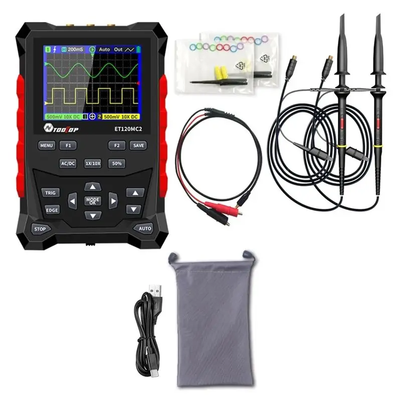 

TOOLTOP ET120MC2 120Mhz Portable Smart Oscilloscope Dual Channel 500Msa/S Oscilloscope Data Storage For Home Repair