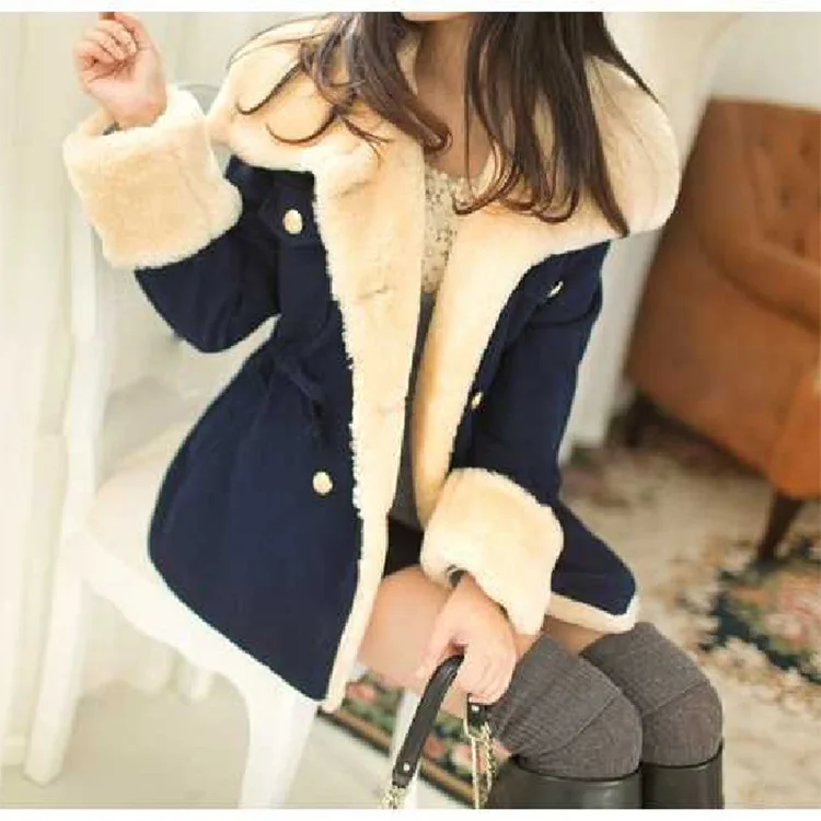 2023 Winter Autumn Warm Coats Woolen Slim Double Breasted Thick Coat Jacket Casual Fur Female Coat Jackets S - 2XL
