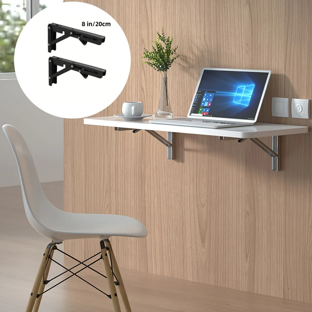 2PCS sturdy steel folding stand bracket wall mounted design, suitable for household hardware desk stand corner bracket