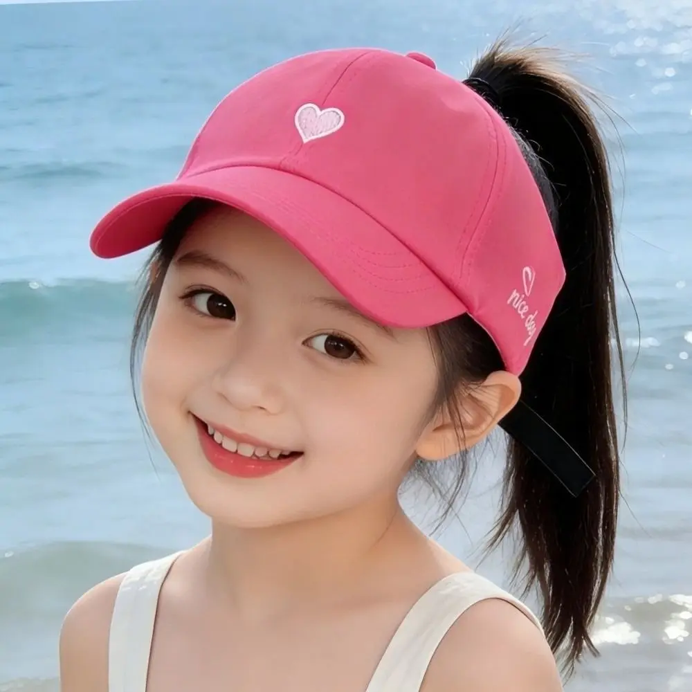 Heart-embroidered Baseball Cap for Girls Breathable Cute High Ponytail Cap UV Protection Sun Protection Tool