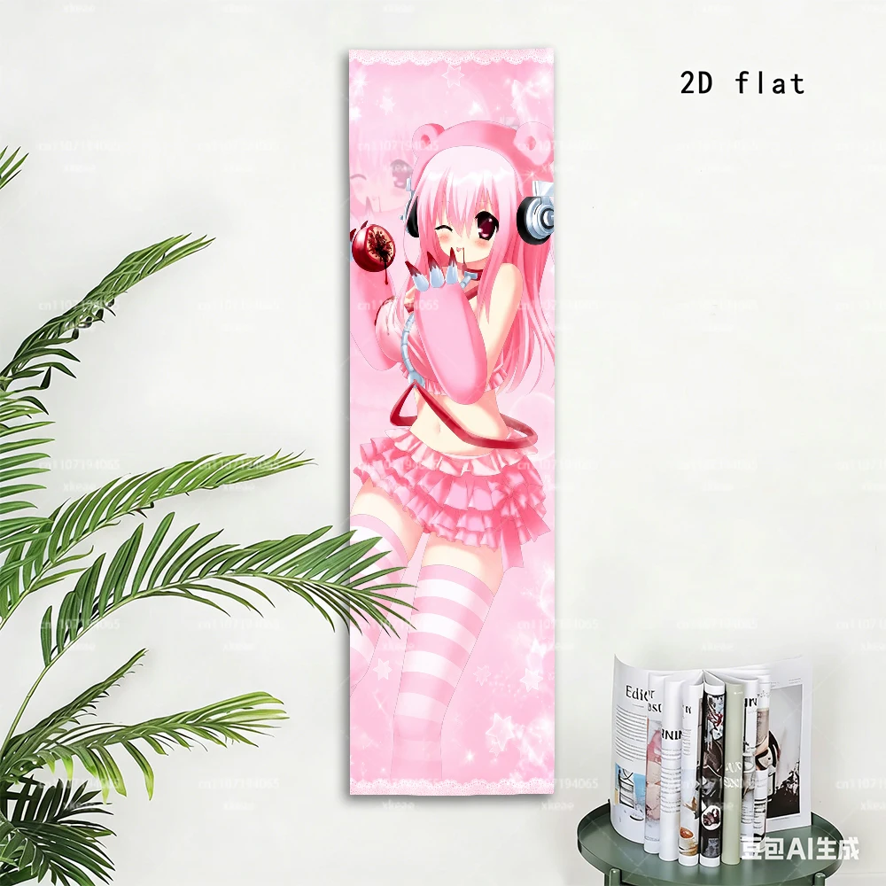 S-Super Sonico Wandteppich, Gloomy Bear Cosplay-Outfit, rosa Sternenhintergrund, Otaku-Dekor – Detail 1
