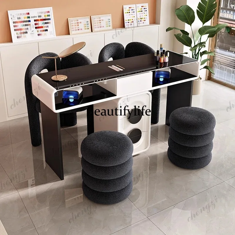 

P182 Nordic Trendy Manicure Nail Table Unique Curved Beautiful Premium Manicure Nail Table With Storage Mesa Manicura Salon Furn