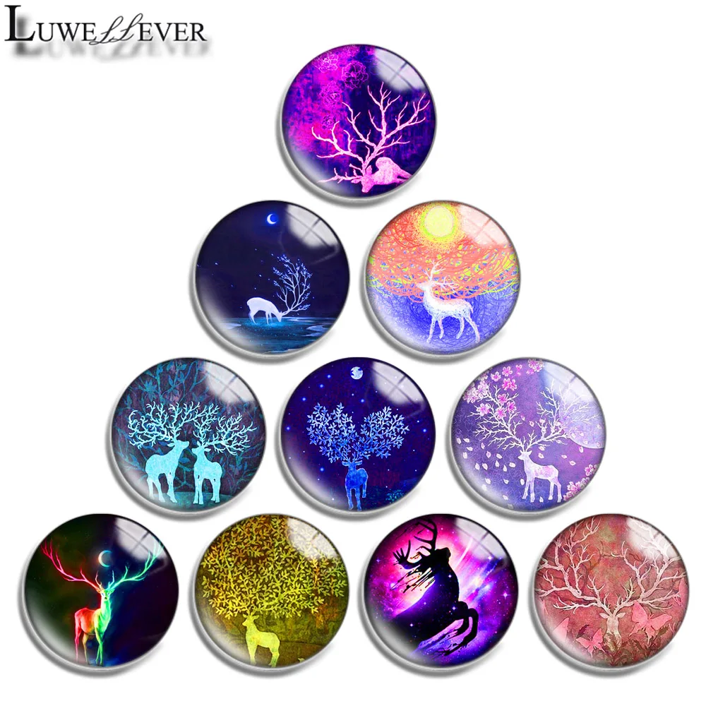 

10mm 40mm 16mm 20mm 25mm 30mm 704 Elk Mix Round Glass Cabochon Jewelry Finding 18mm Snap Button Charm Bracelet