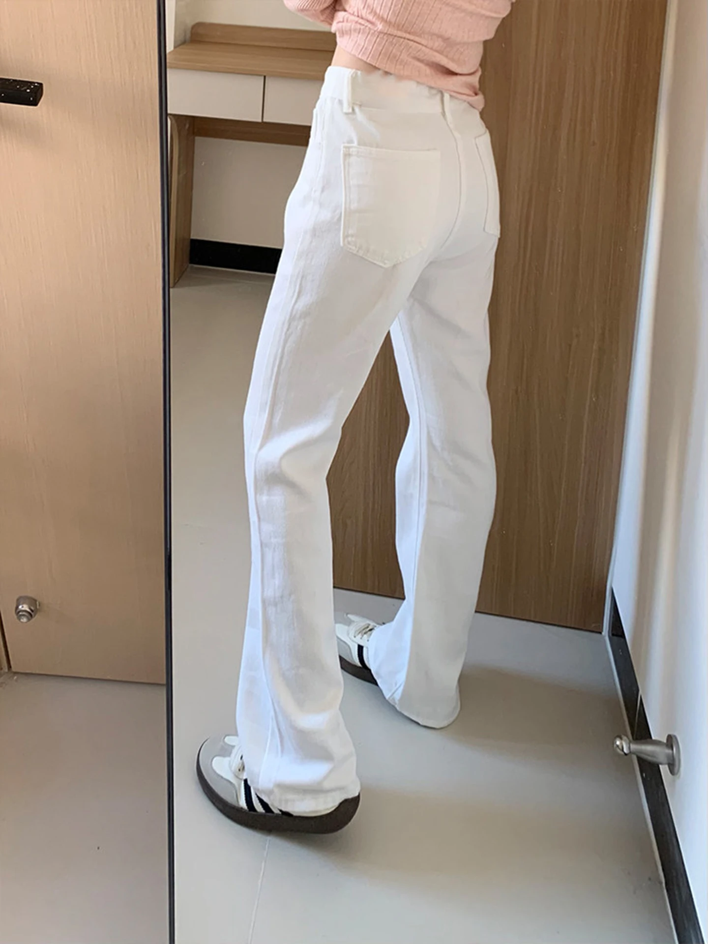 

White Slim Straight Jeans Men Women Style Spring American Vibe Long Leg Lengthening Knife Flared Pants Cleanfit Low Waist