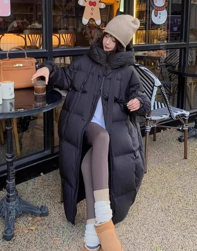Fashions Long Women's Winter Loose Hooded Coats Thicken Warm White Duck Down Jacket High-end Parkas Light Outwear