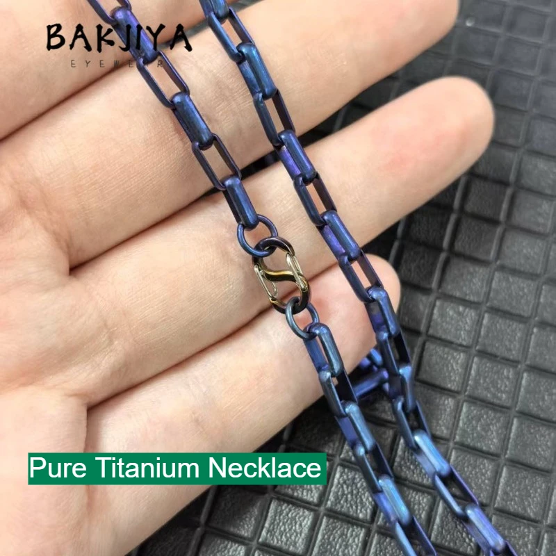

New 4.2mm Pure Titanium Burning Blue Long Box Chain Necklace, Lightweight Hypoallergenic Not Fading Hip Hop Unisex Men Necklace