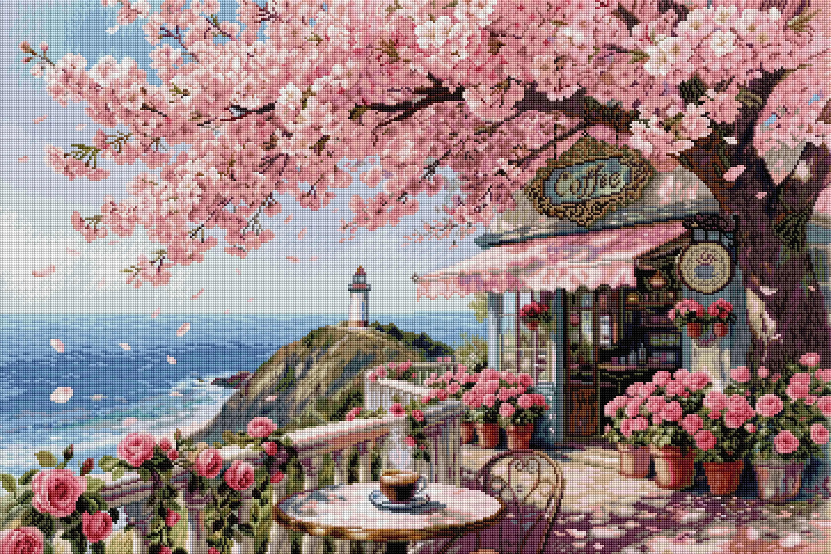 

Foreveryoung Blossom Café by the Ocean Diamond Painting Kit, 24"×35" (60×90cm) Resin Square + AB Diamonds