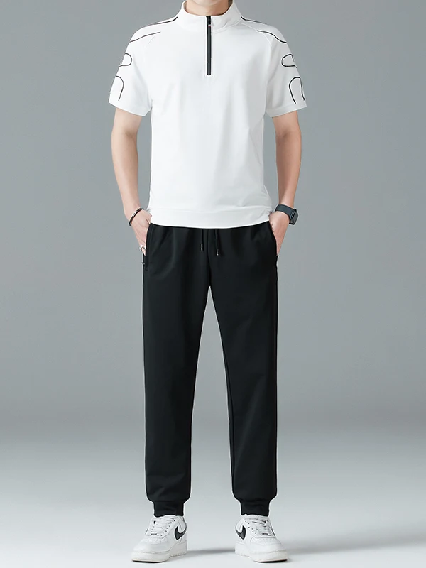 

Faionable Sports Suit Men's Summer New Thin Breathable Ice Silk ort Sve Casual Running Top Polyester Fiber T-irt