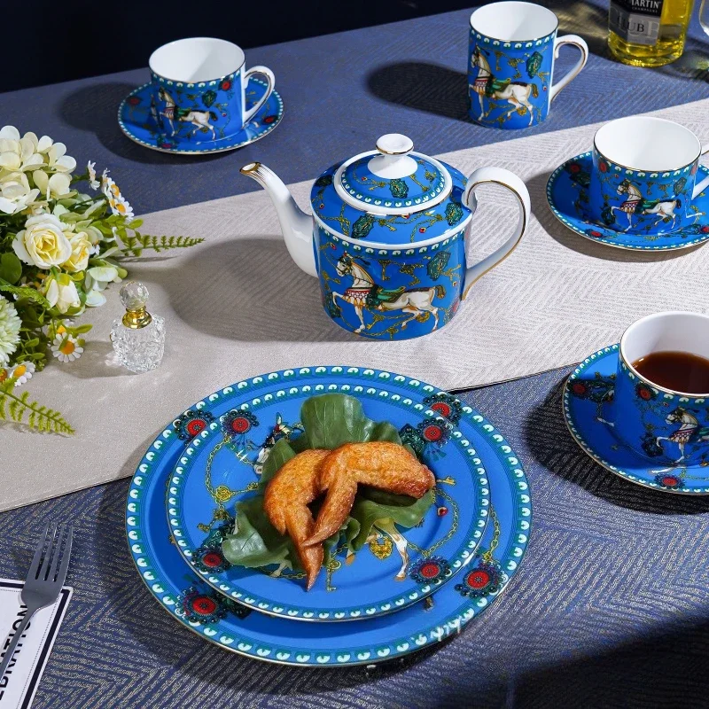 Blue Ceramic Tea Set One Pot Two Cups Two Plates High Appearance Level Home Light Luxury Tea Set Gift Box As A Gift