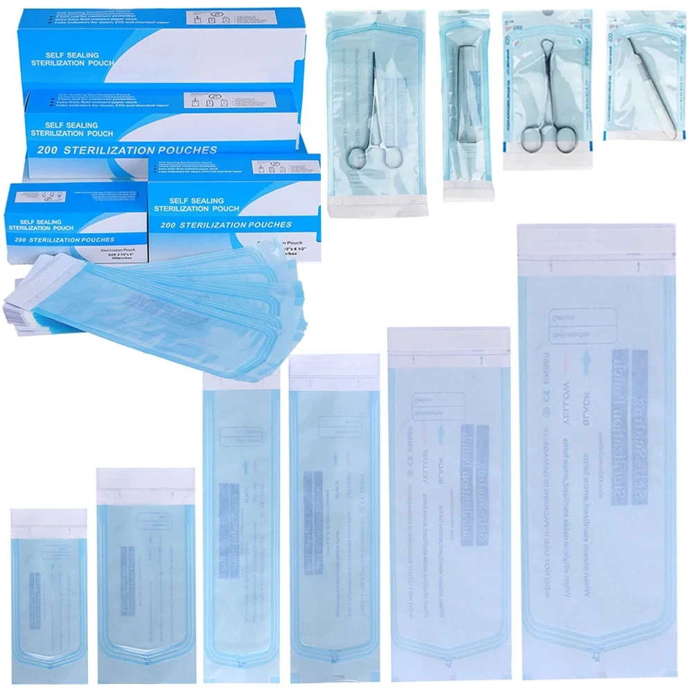 

200pcs Sterilization Pouch Bags 7 Size Medical-grade Self-sealing Bag Disposable Dental Nail Tool Storage Bag Tattoo Accessories