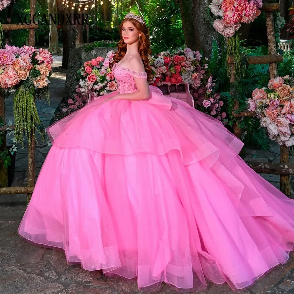 

Customized Pink Quinceanera Dress 2025 Vestidos De 15 Quinceañera Sweetheart Off Shoulder Beading Sequins Sweet 16 Birthday