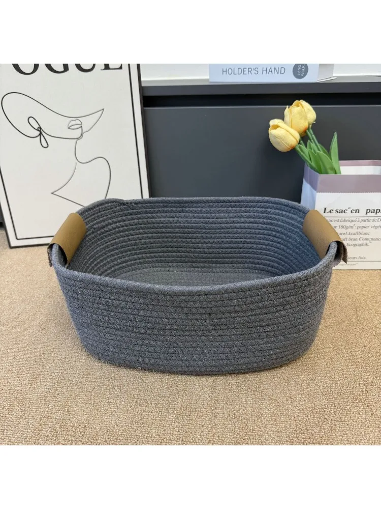 Panier à vêtements sales, panier de rangement avec poignée en cuir tissé en corde de coton, tri d'articles divers, panier à vêtements sales