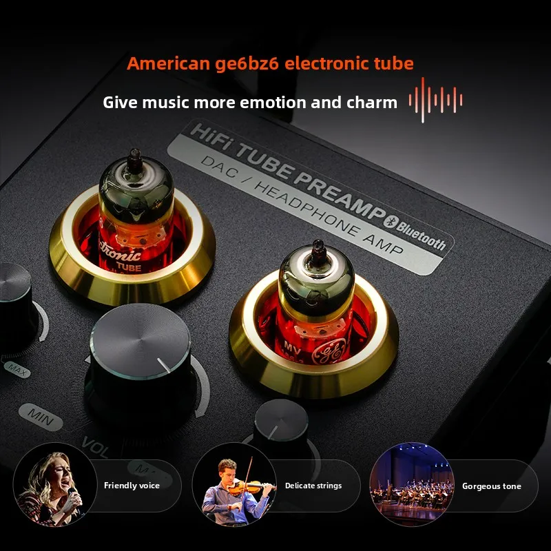 Brzhifi vacuum tube audiophile preamplifier with bluetooth 5.0 lossless player, app song selection, and radio