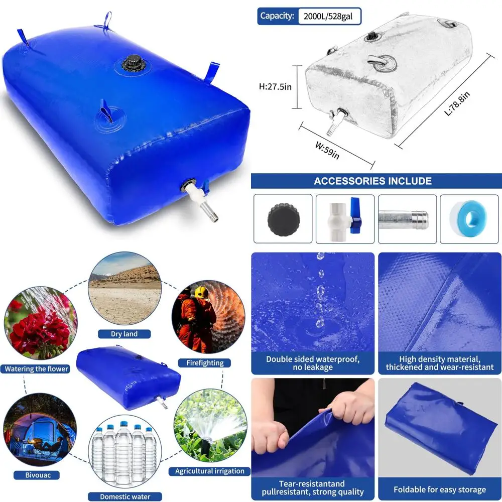Tanque de agua portátil plegable de 2000 litros, almacenamiento de alta capacidad para emergencias, vehículos recreativos, camiones y uso de prevención de incendios