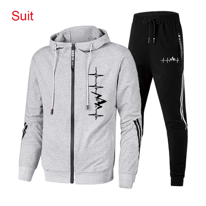 2024 Autumn Men\'s Clothing Printing Zipper Hooded Sweatshirts Slim Fit Black Sweatpants Casual Fitness Jogging Jacket Tracksuit