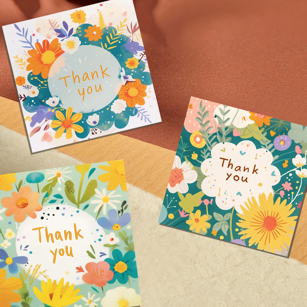 30/50/60pcs Flower Thank You Cards Business Thank You Cards Encouragement Greeting Cards Black Card Kraft Paper Greeting Card